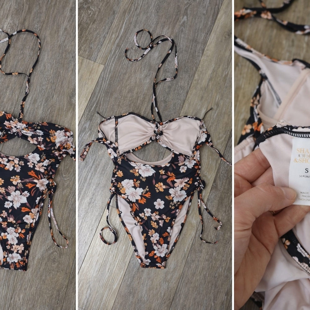 Shade & Shore Black Floral One Piece Swimsuit
